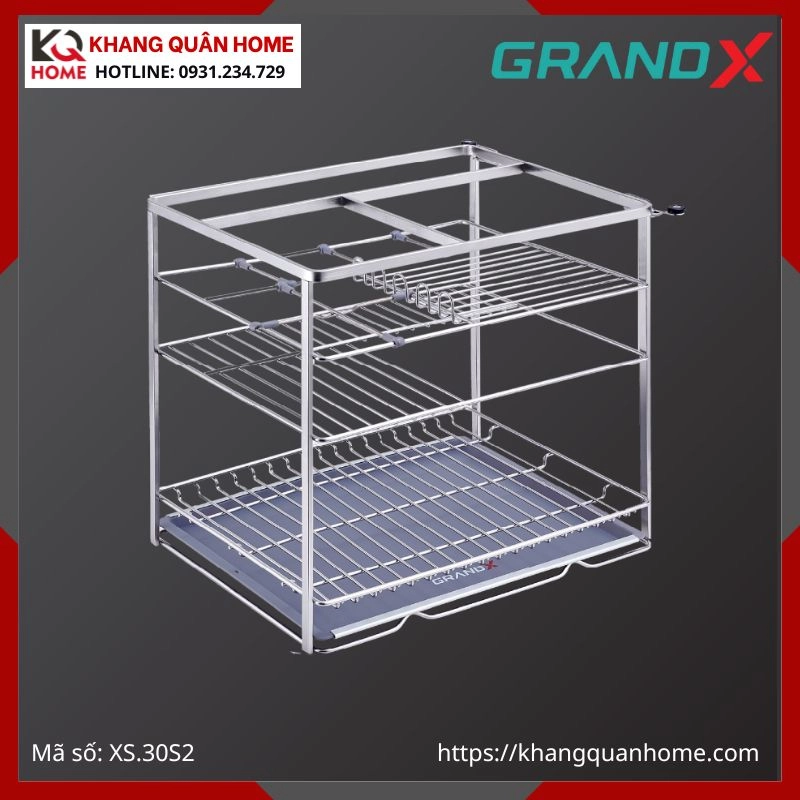 GIÁ GIA VỊ GRANDX NAN DẸT KHUNG INOX 300MM XS.30S2