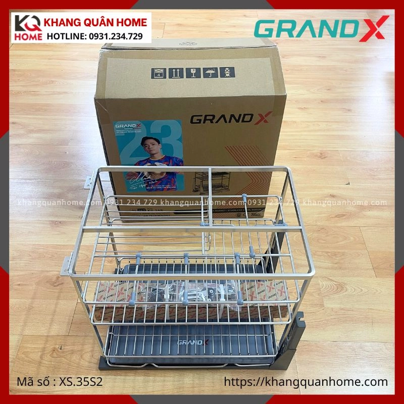 HÌNH THỰC TẾ GIÁ GIA VỊ GRANDX NAN DẸT KHUNG INOX 350MM XS.35S2