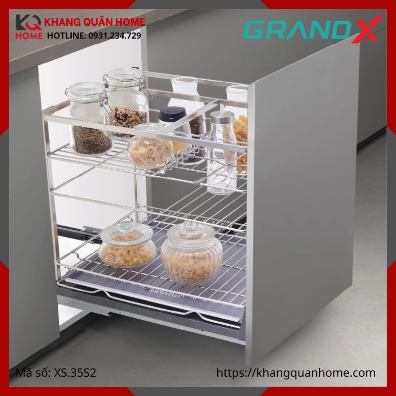 GIÁ GIA VỊ GRANDX NAN DẸT KHUNG INOX 350MM XS.35S2