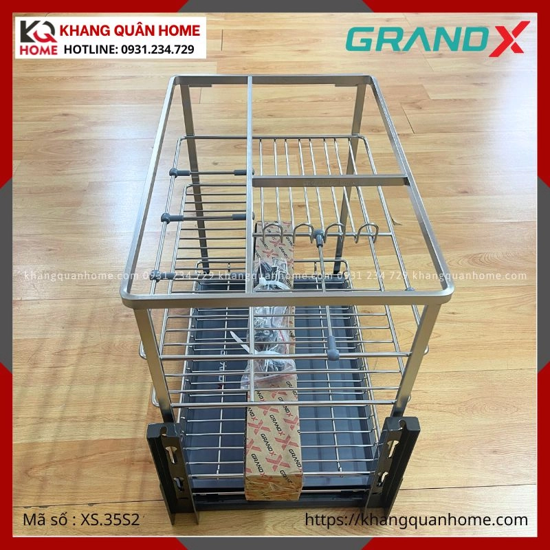 HÌNH THỰC TẾ GIÁ GIA VỊ GRANDX NAN DẸT KHUNG INOX 350MM XS.35S2