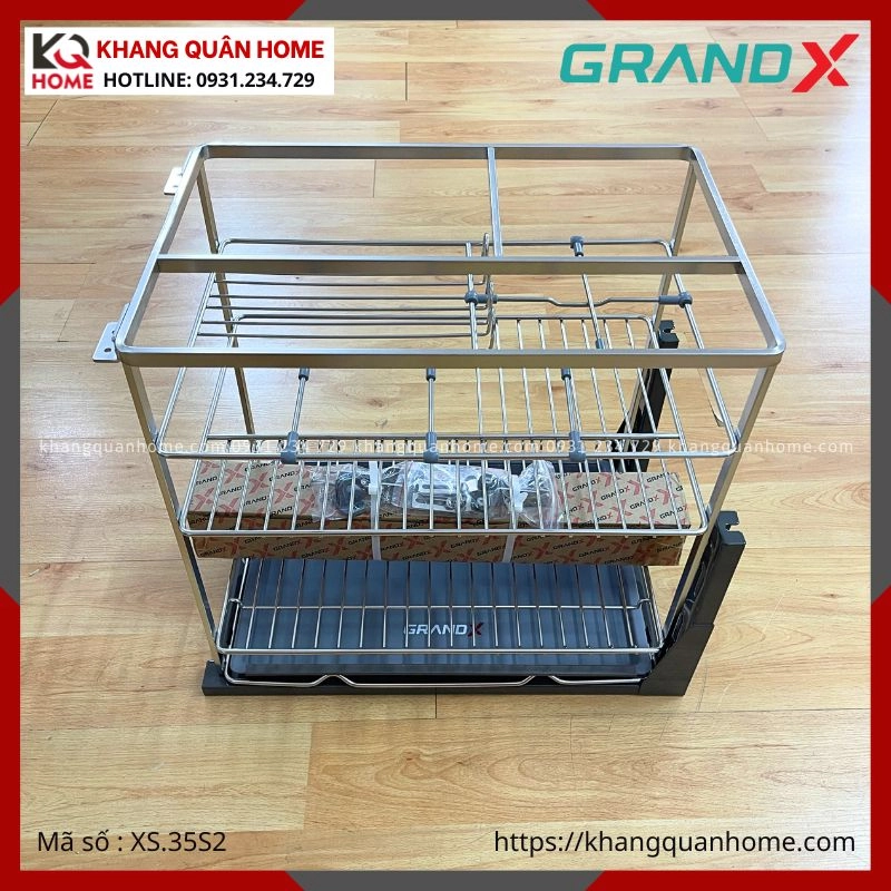 HÌNH THỰC TẾ GIÁ GIA VỊ GRANDX NAN DẸT KHUNG INOX 350MM XS.35S2