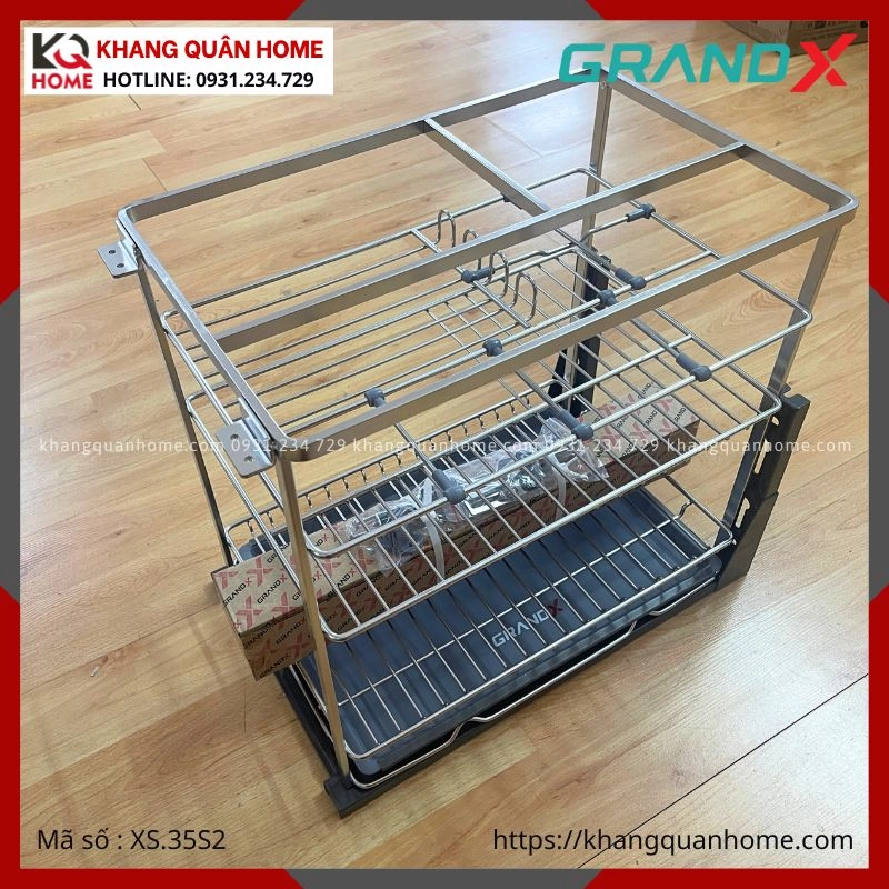 HÌNH THỰC TẾ GIÁ GIA VỊ GRANDX NAN DẸT KHUNG INOX 350MM XS.35S2
