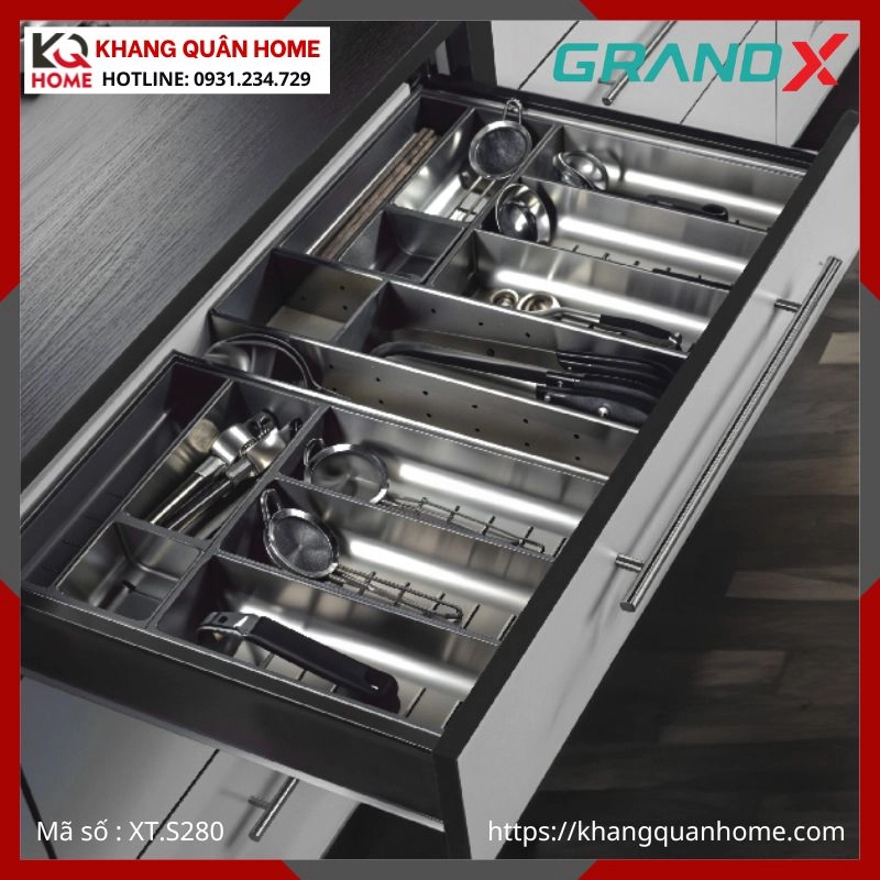 KHAY CHIA MUỖNG NĨA GRANDX SUS304 RỘNG 280MM XT.S280