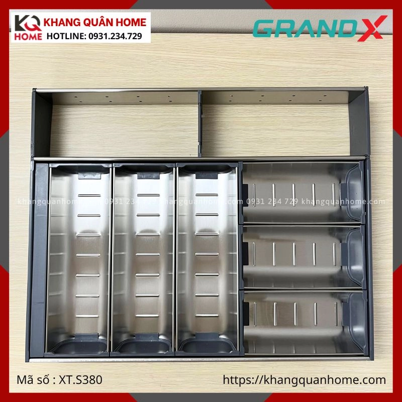 HÌNH THỤCE TẾ KHAY CHIA MUỖNG NĨA GRANDX SUS304 RỘNG 380MM XT.S380