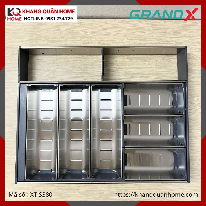 KHAY CHIA MUỖNG NĨA GRANDX SUS304 RỘNG 380MM XT.S380