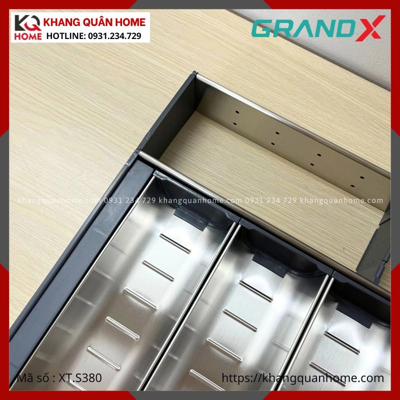 HÌNH THỤCE TẾ KHAY CHIA MUỖNG NĨA GRANDX SUS304 RỘNG 380MM XT.S380