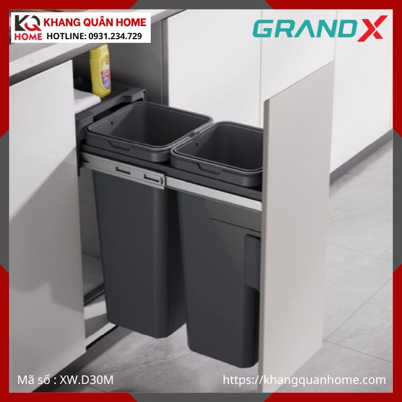THÙNG RÁC ĐÔI GRANDX ÂM TỦ 28L R300MM XW.D30M