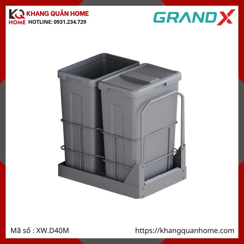 THÙNG RÁC ĐÔI GRANDX ÂM TỦ R400MM XW.D40M