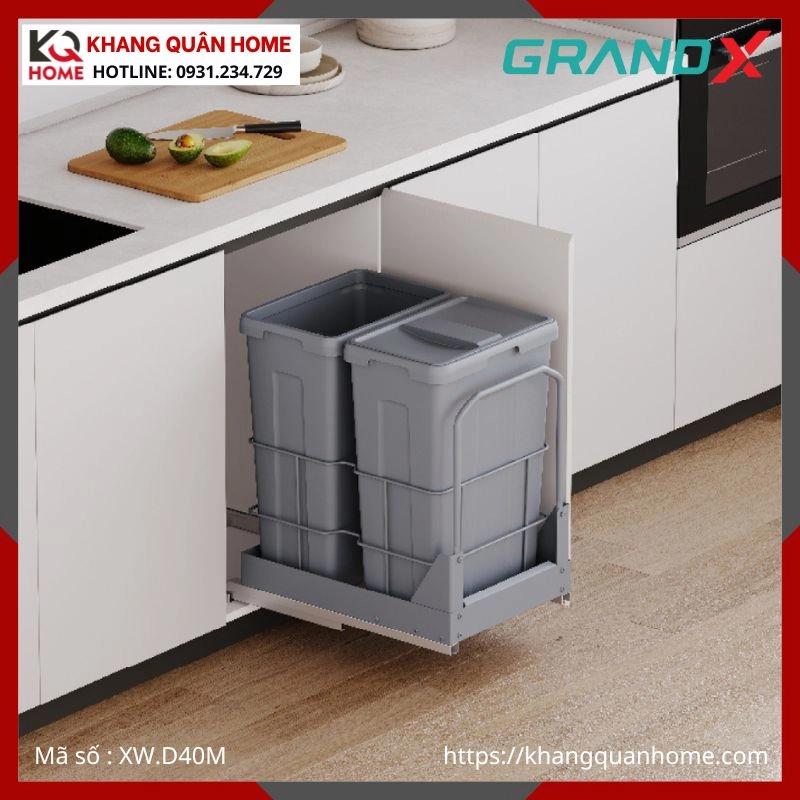 THÙNG RÁC ĐÔI GRANDX ÂM TỦ R400MM XW.D40M