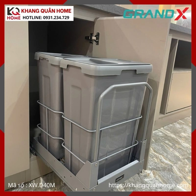 THÙNG RÁC ĐÔI GRANDX ÂM TỦ R400MM XW.D40M