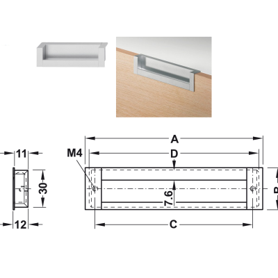 Tay nắm âm 110 X 96MM Hafele 151.99.901