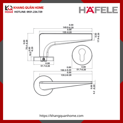 KHÓA CỬA DIY HAFELE SET C 499.63.619 Đồng Đánh Bóng