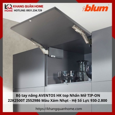 Bộ tay nâng AVENTOS HK top Nhấn Mở TIP-ON 22K2500T 2552986 Màu Xám Nhạt - Hệ Số Lực 930 - 2.800
