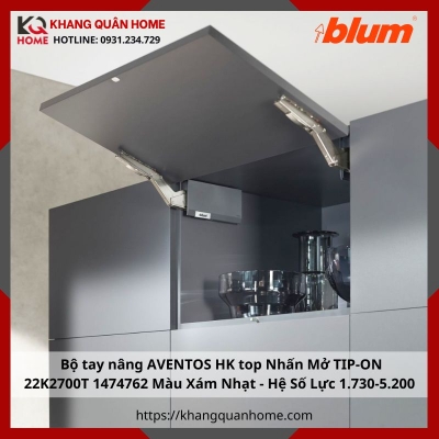 Bộ tay nâng AVENTOS HK top Nhấn Mở TIP-ON 22K2700T 1474762 Màu Xám Nhạt - Hệ Số Lực 1.730 - 5.200