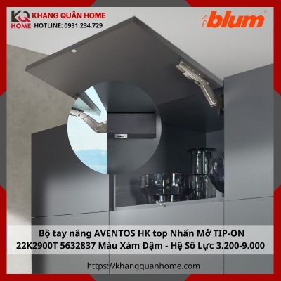 Bộ tay nâng AVENTOS HK top Nhấn Mở TIP-ON 22K2900T 5632837 Màu Xám Đậm - Hệ Số Lực 3.200 - 9.000