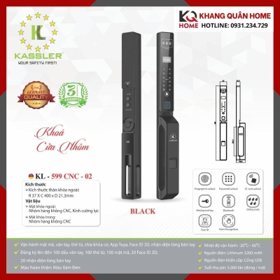 Khóa Điện Tử Cửa Nhôm Kassler KL-599 CNC-02 Màu Black