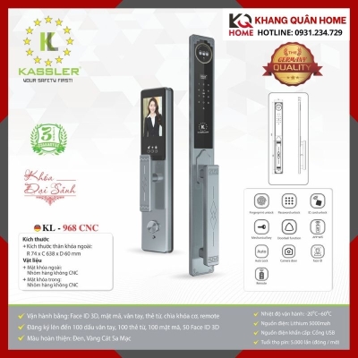 Khóa Điện Tử Hiện Đại Kassler KL-968 CNC Màu Blue Grey 