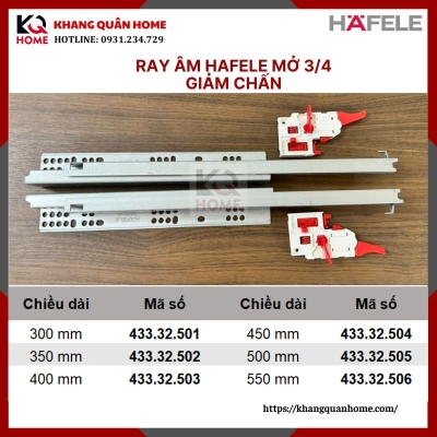 Ray Âm EPC EVO Hafele giảm chấn mở 3/4 450mm 433.32.504