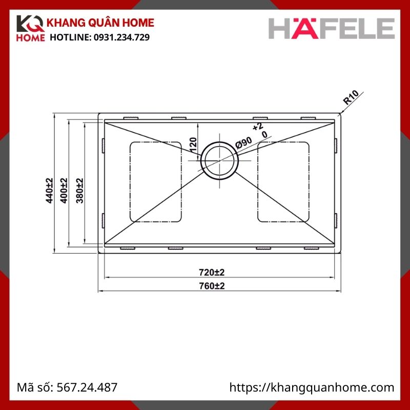 Chậu Inox Hafele Màu Đen HS25-SSN1S-7644 567.24.487