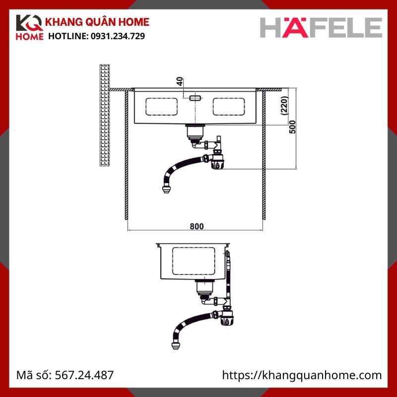 Chậu Inox Hafele Màu Đen HS25-SSN1S-7644 567.24.487