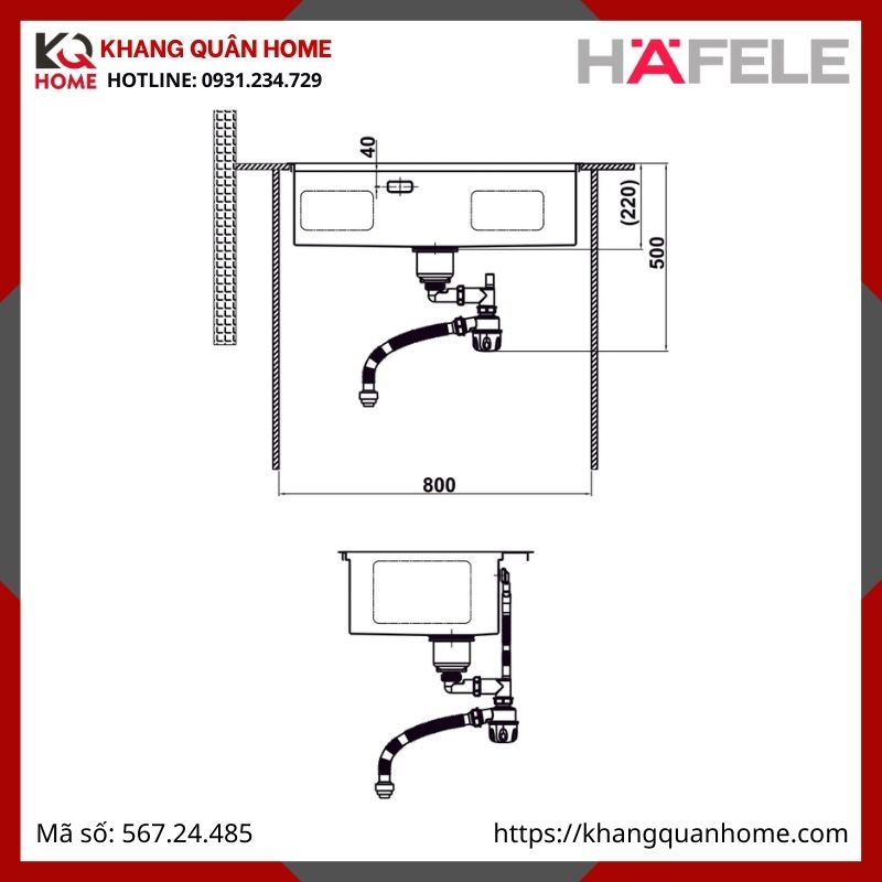 Chậu Rửa Inox Hafele Màu Đen 567.24.485 WS R10 HS25-SSN1S-7650
