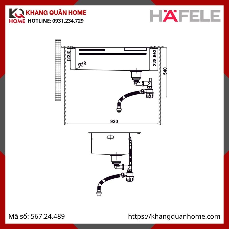 Chậu Rửa Inox Hafele Màu Đen 567.24.489 WF R10 HS25-SSN1S-8052