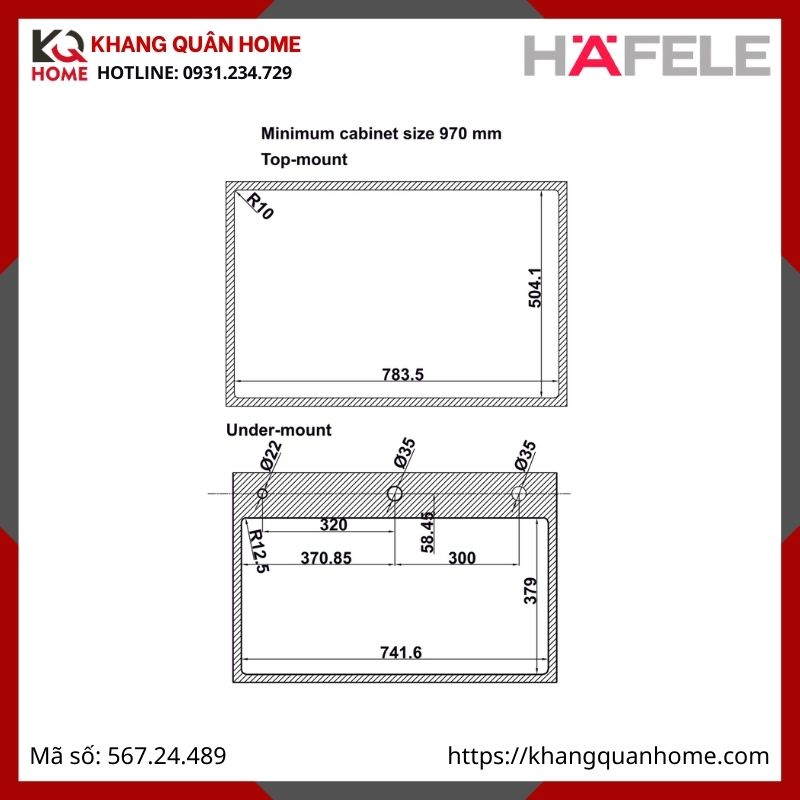 Chậu Rửa Inox Hafele Màu Đen 567.24.489 WF R10 HS25-SSN1S-8052