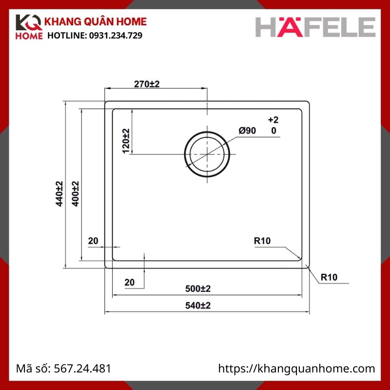 Chậu Inox Hafele Màu Đen R10 HS25-SSN1S-540 567.24.481