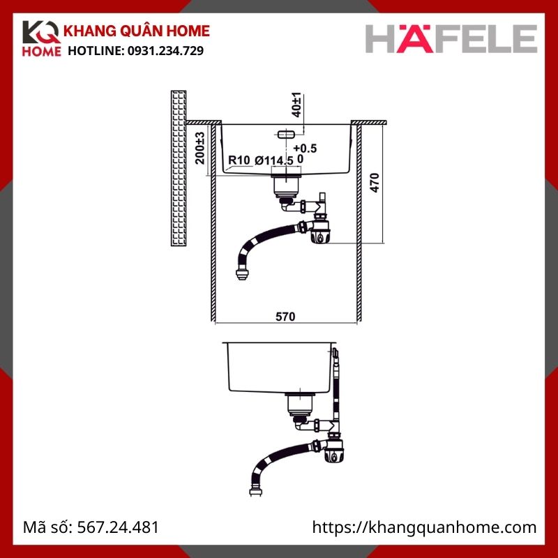 Chậu Inox Hafele Màu Đen R10 HS25-SSN1S-540 567.24.481
