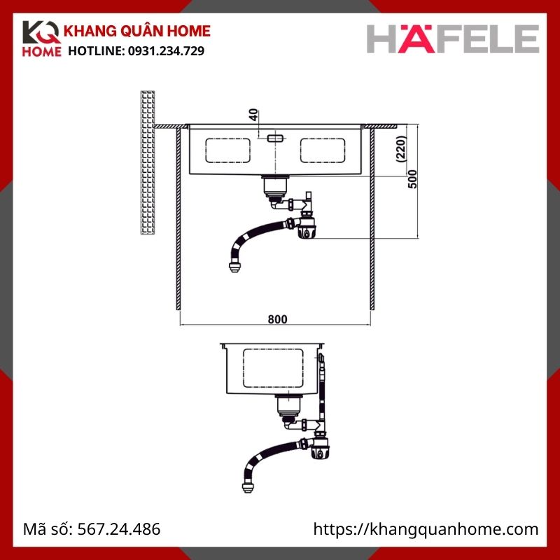 Chậu Inox Hafele Màu Titan HS25-SSN1S-7644 567.24.486