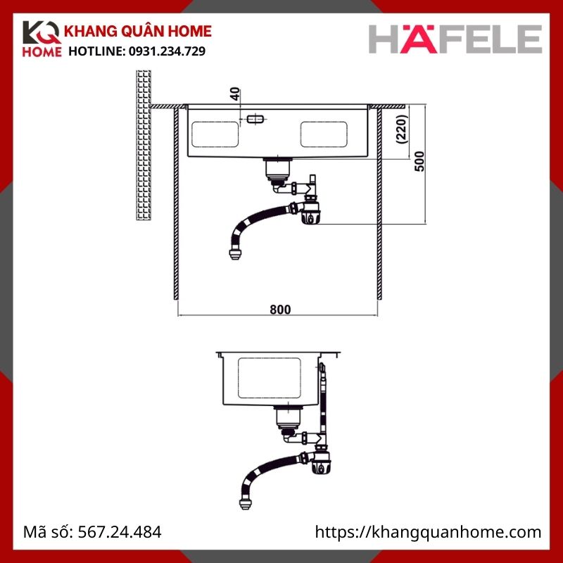 Chậu Rửa Inox Hafele Màu Titan 567.24.484 WS R10 HS25-SSN1S-7650