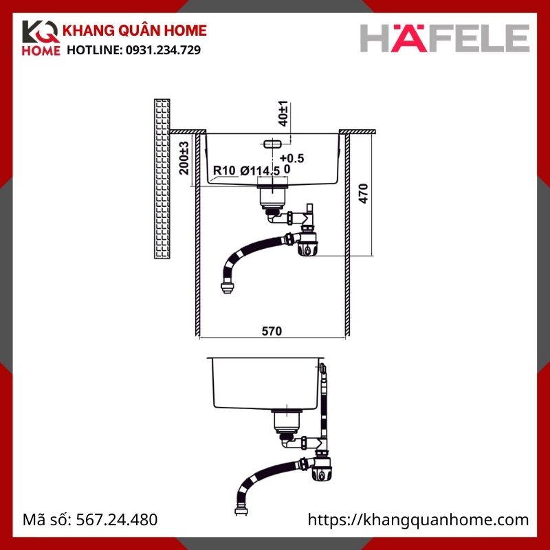 Chậu Inox Hafele Màu Titan R10 HS25-SSN1S-540 567.24.480