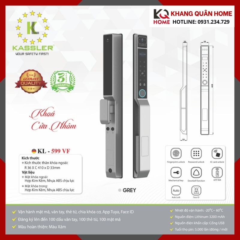 Khóa Điện Tử Cửa Nhôm Kassler KL-599 VF