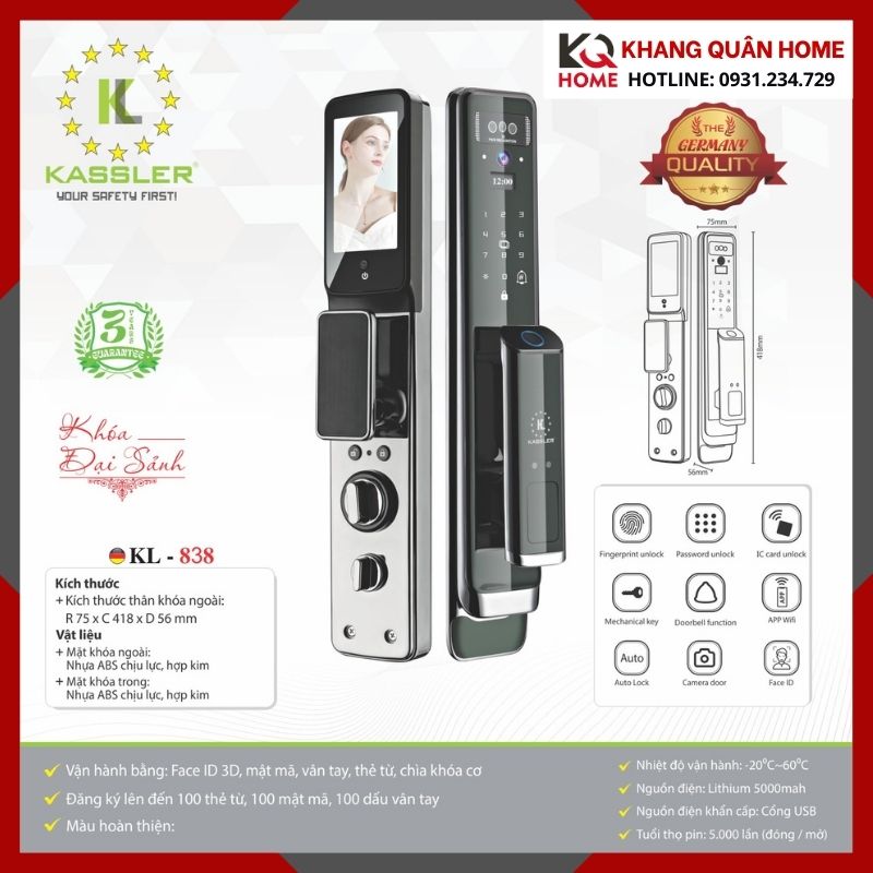 Khóa Điện Tử Hiện Đại Kassler KL-838