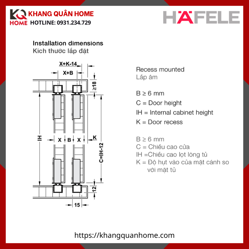 Phụ Kiện Cửa Trượt Thẳng Slido F-Line18 50A Hafele 401.30.016