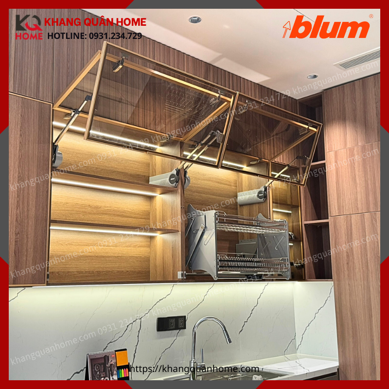 Hình thực tế Công Trình lắp bộ Tay Nâng Blum khung nhôm kính: