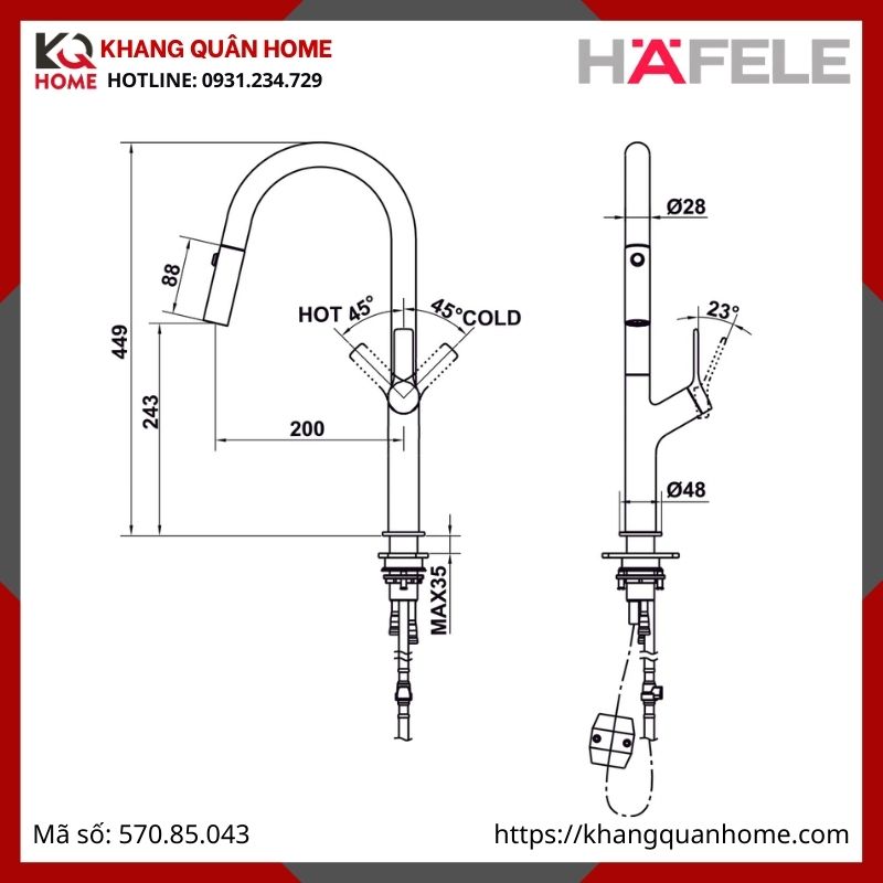 Vòi bếp Hafele LUX-P HT25-SH1F449