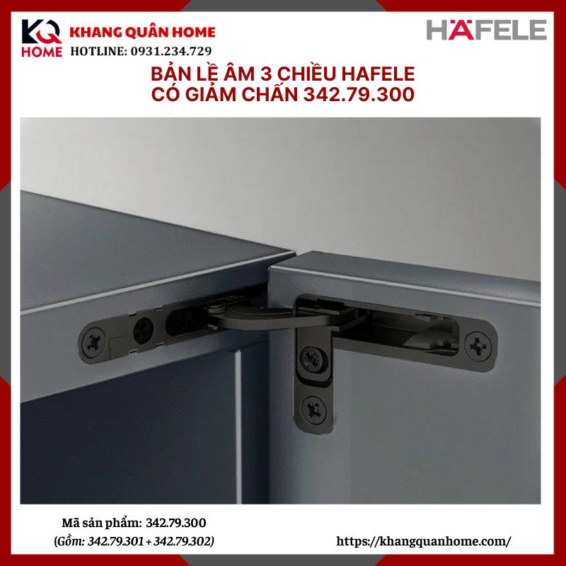 Bản lề âm 3 chiều Hafele 342.79.301 + 342.79.302 Màu đen