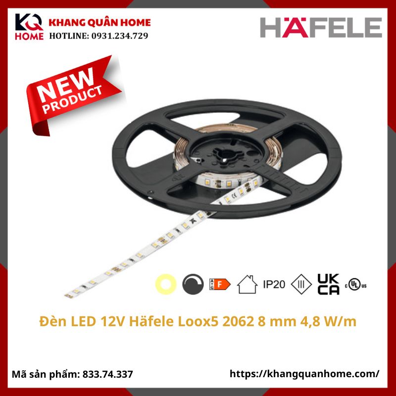 Đèn LED 12V Häfele Loox5 2062 8 mm đơn sắc 4,8 W/m-833.74.337