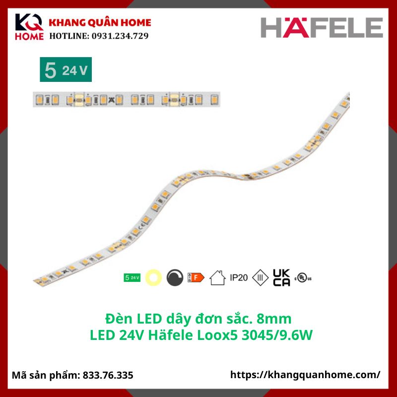 Đèn LED 24V Häfele Loox5 3045 8 mm 3000K 9,6 W/m- 833.76.335