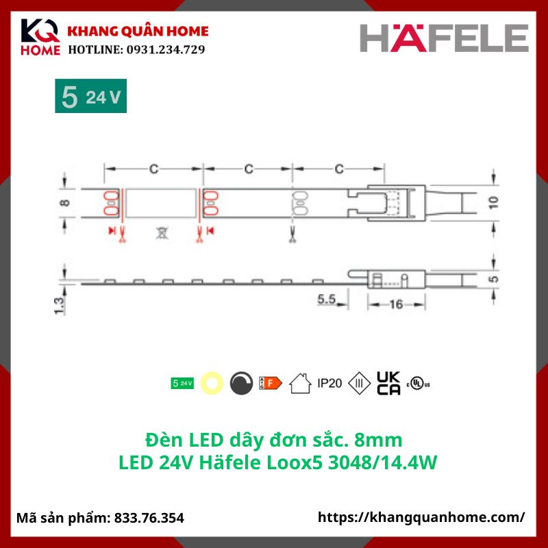 LED 24V Häfele Loox5 3048 8 mm 4000K 14,4 W/m- 833.76.354