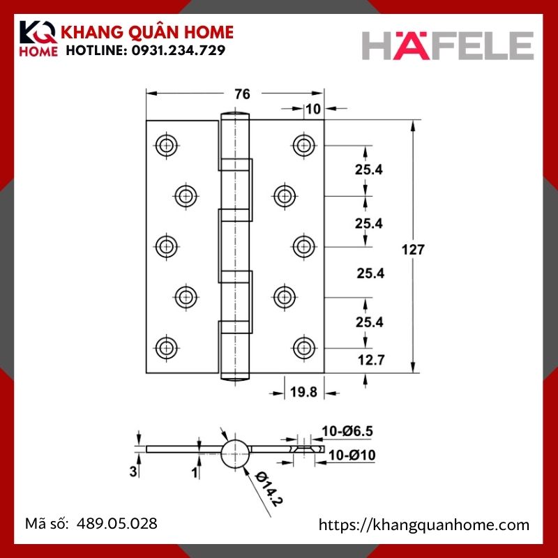 BẢN LỀ LÁ 4 VÒNG BI HAFELE MÀU VÀNG 489.05.028