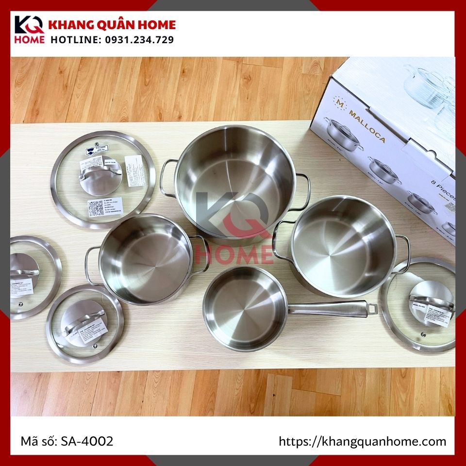 BỘ NỒI INOX CAO CẤP 8 MÓN MALLOCA SA-4002