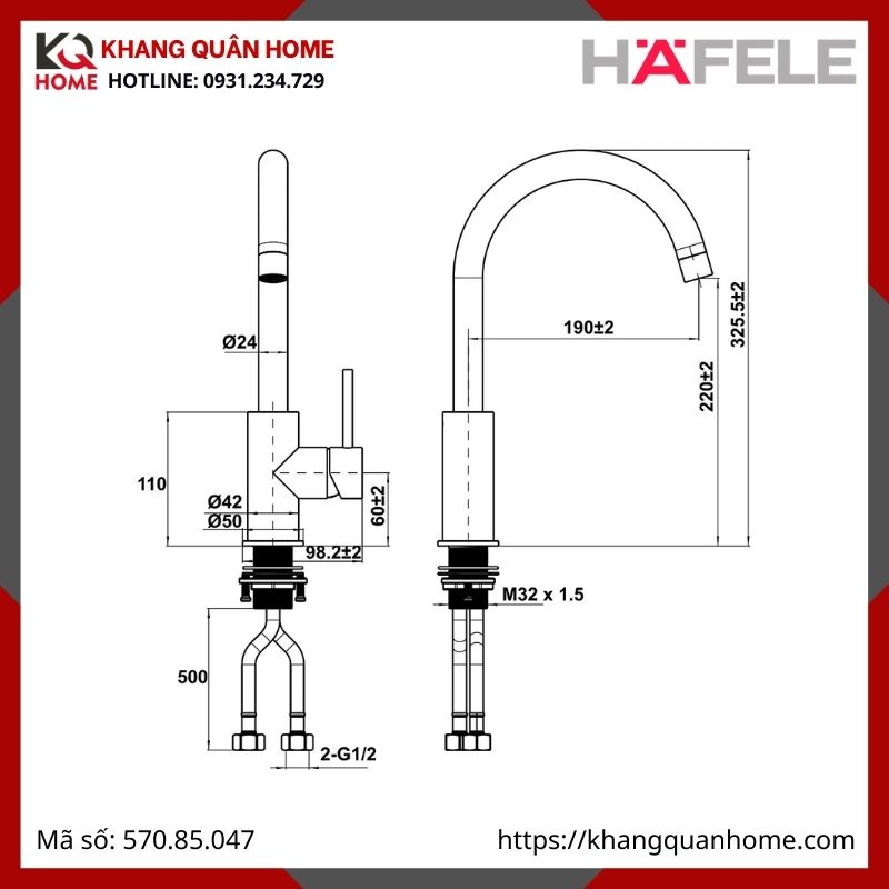 Vòi Rửa HT25-SH1F220 Hafele Màu đen 570.85.047