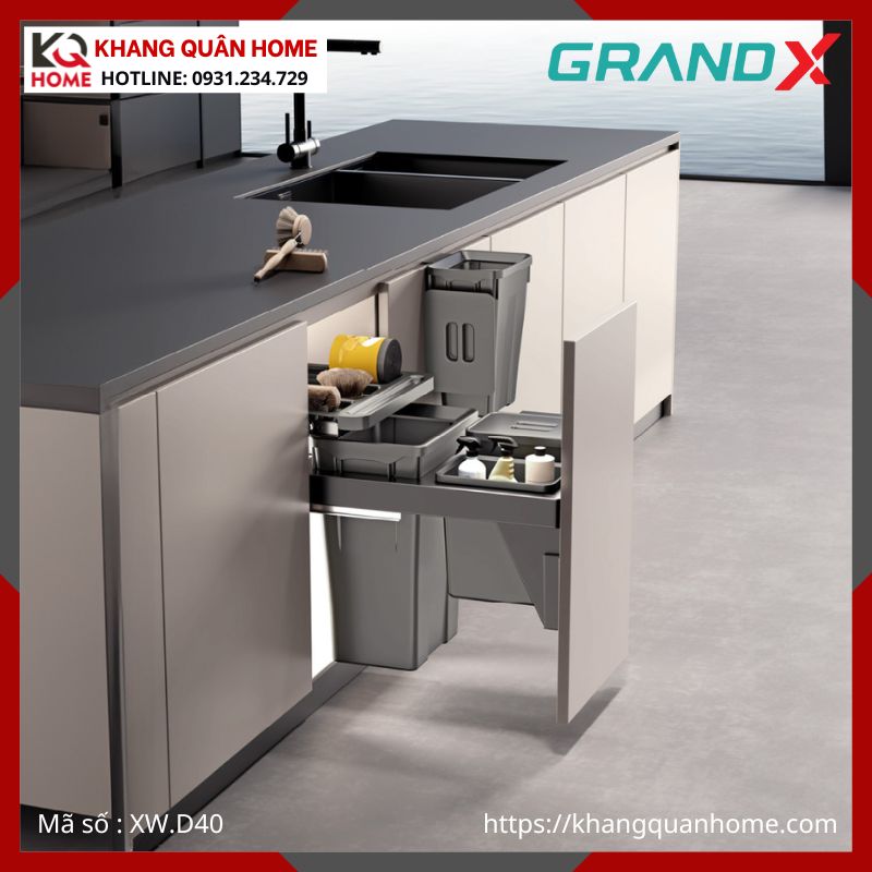 THÙNG RÁC ĐÔI GRANDX ÂM TỦ 36L R400MM XW.D40