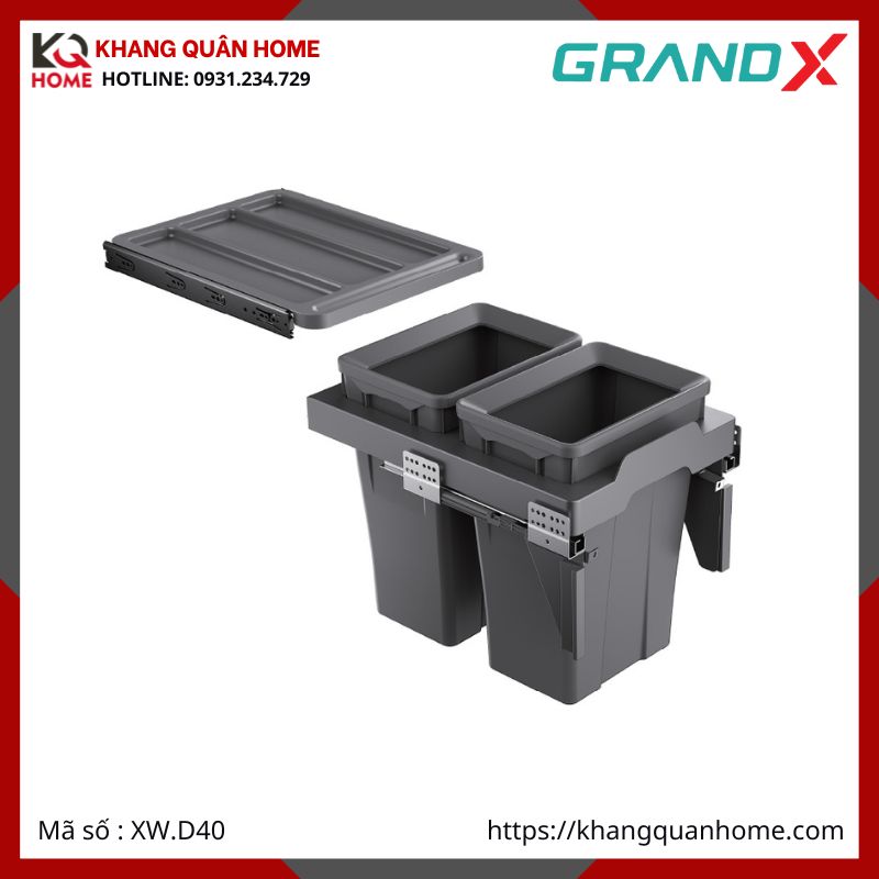 THÙNG RÁC ĐÔI GRANDX ÂM TỦ 36L R400MM XW.D40